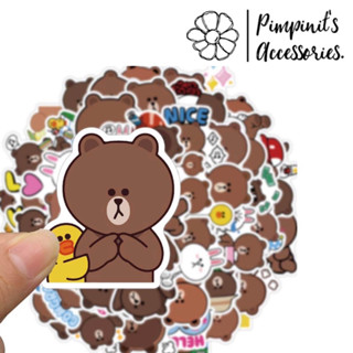 ʕ •ᴥ•ʔ ✿ พร้อมส่ง : สติ๊กเกอร์กันน้ำเคลือบด้านเซ็ทหมีบราวน์ | Brown Bear Matte Waterproof Decoration Sticker Set.