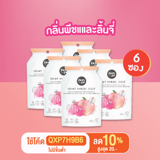 SUNSU ซันซุ ขนมเยลลี่ รสพีช &amp; ลิ้นจี่  จำนวน 6 ซอง (36 ชิ้นเล็ก) รสใหม่ หอมอร่อย เจลลี่บุก 0 แคล