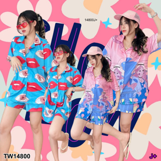 TwinsShopVip💗พร้อมส่ง TW14800 Set เสื้อเชิ้ตแขนสั้น+กางเกงขาสั้น พิมพ์ลายกราฟฟิก