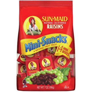 Sunmaid raisins minisnack 198g. 14กล่อง ลูกเกด100% นำเข้าจากอเมริกา🇺🇸