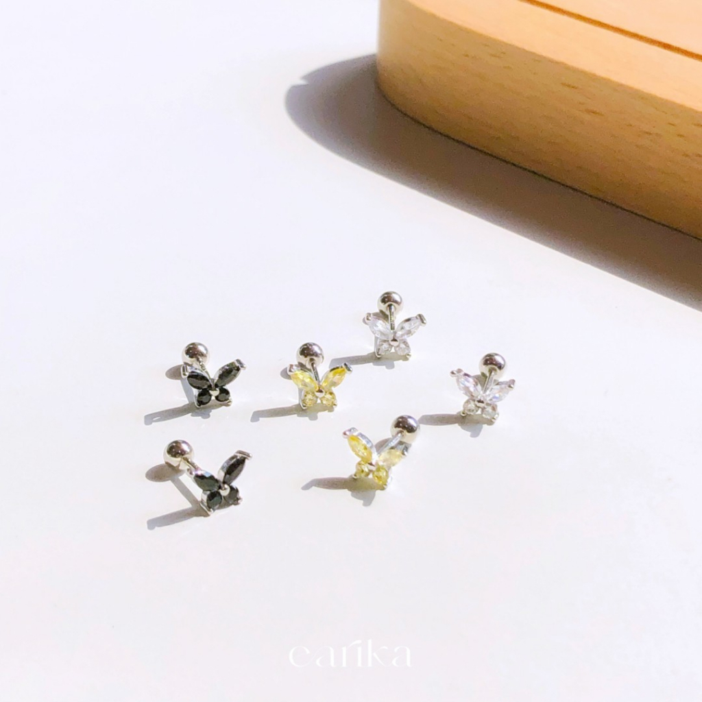 earika.earrings - mini gem nabi piercing จิวหูผีเสื้อเงินแท้ (มีให้เลือก 3 สี) สำหรับผิวแพ้ง่าย