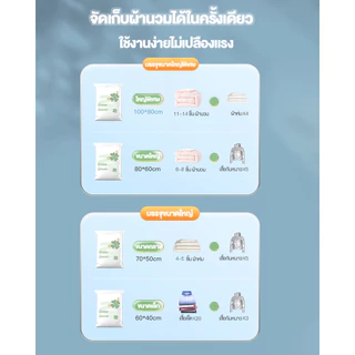 🍀ถุงสุญญากาศ ถุงจัดเก็บเสื้อผ้า สามารถนำกลับมาใช้ใหม่ได้ ลดพื้นที่ในการจัดเก็บสิ่งของได้มากถึง 75% (ราคาต่อ1ใบ)🍀