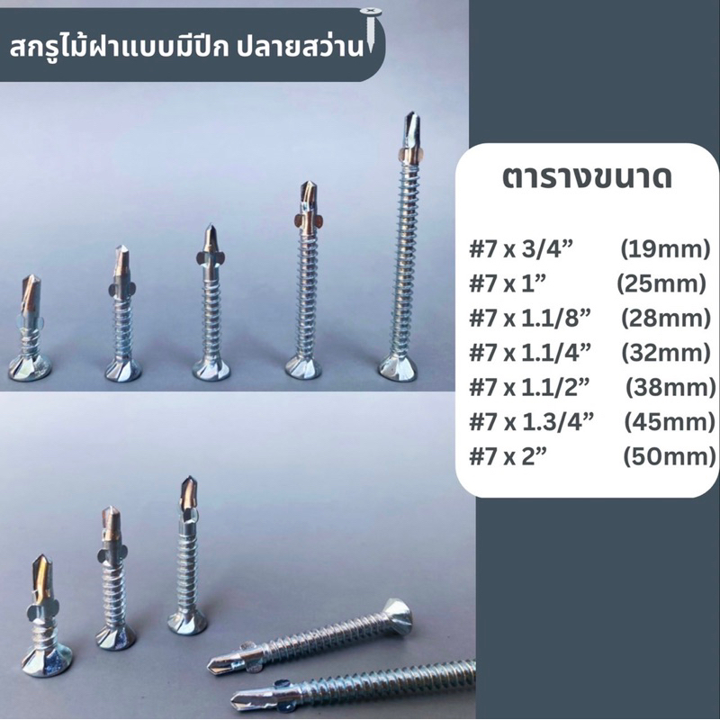 (ยกกล่อง500ตัว) สกรูยิงไม้ฝาหัวจม ปลายสว่านมีปีก / ไม่มีปีก สกรูปลายสว่านยึดไม้ฝา