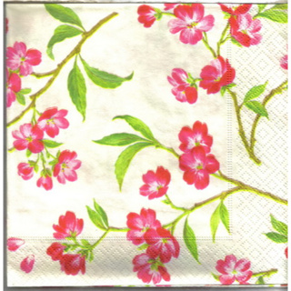 Pladao Napkin ภาพดอกไม้ ช่อดอกซากุระชมพู Cherry Blossom กระดาษ แนพกิ้น สำหรับงานศิลปะ เดคูพาจ decoupage ขนาด L 33x33