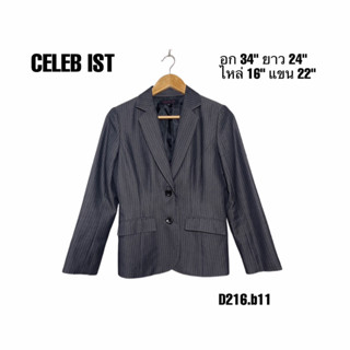 women suit blazer เสื้อสูท CELEB-IST อก 34 ยาว 24 D216.b11 ผ้าเรียบหรูดูดีมากค่ะตัวนี้ สีเทาลายทางเล็ก