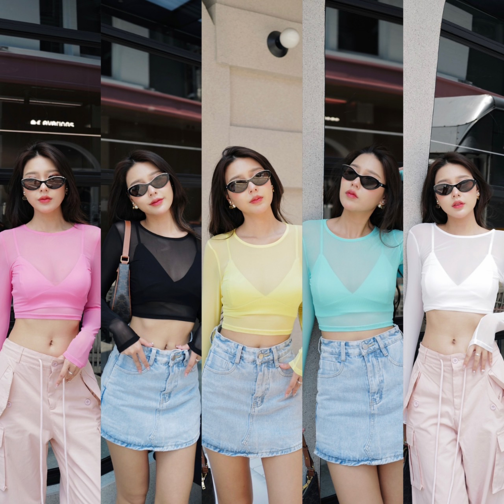 Intuon Summery set เสื้อครอปชีทรู ที่มาพร้อมบราสวยๆด้านใน T-Shirtnista (INT4F)