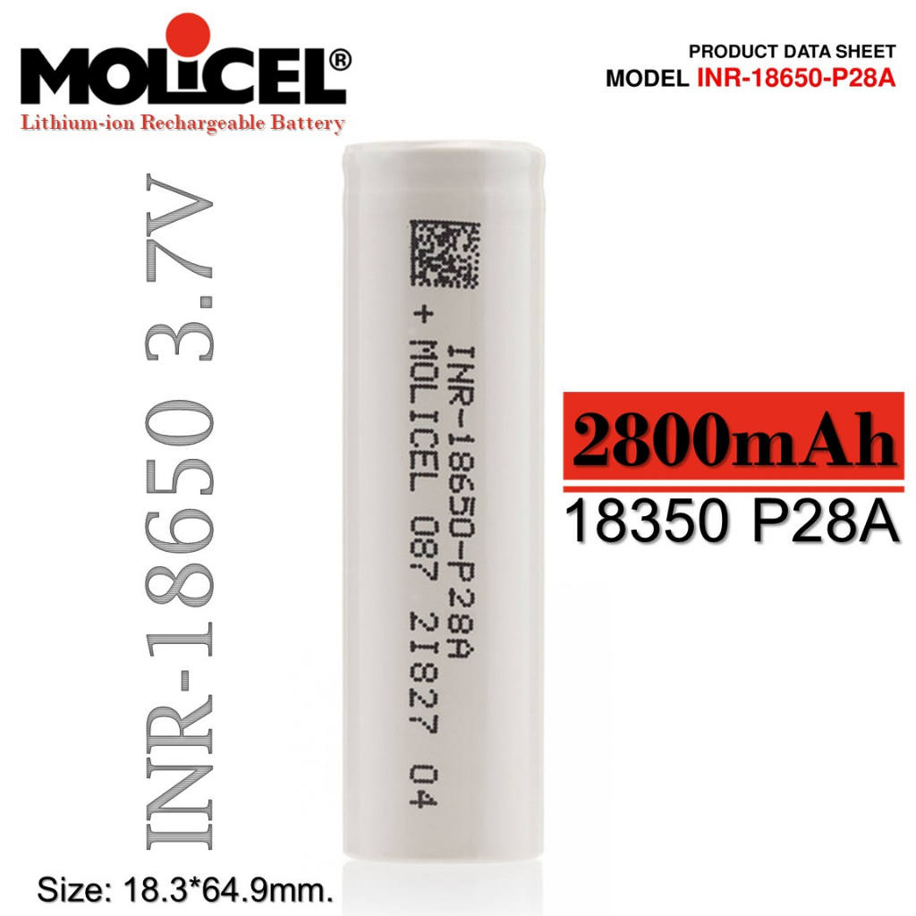 [ พร้อมส่งในไทย ] รุ่นใหม่ ! ถ่านชาร์จ Molicel " P28A " 35A INR18650 โมลิเซลล์ โมลิเซล molicel 18650