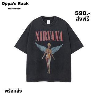 เสื้อยืดสีดำ Nirvana สกรีนลาย