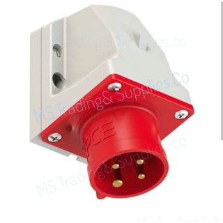 Haco 514-6V Wall Mounted Plug With Gasket ปลั๊กเพาเวอร์ ตัวผู้ ติดผนัง แบบลอย 4ขา สีแดง ปลั๊กเสียบติดลอย ชนิดกันฝุ่น