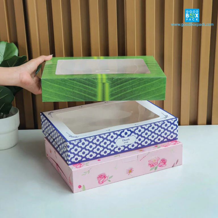 Goodboxpack (แพ็คละ20ใบ) กล่องเค้กโบราณ ทรงผืนผ้า ทรงแบน ขนาด 20 x 28 x 5.5 ซม.