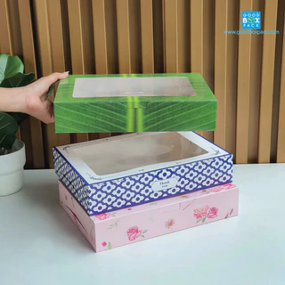 Goodboxpack (แพ็คละ20ใบ) กล่องเค้กโบราณ ทรงผืนผ้า ทรงแบน ขนาด 20 x 28 x 5.5 ซม.