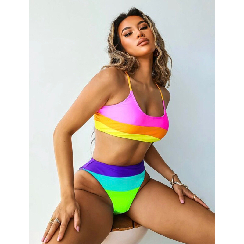 ชุดว่ายน้ำLGBTQ PRIDE สายฝอ บิกินี่สีรุ้ง
