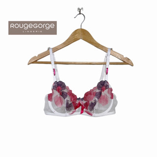 Rouge Gorge(รูจ จอร์จ)Braแบรนด์ดังจากฝรั่งเศสเสื้อชั้นในลูกไม้ซีทรูงานปักละเอียดสีขาวดอกไม้Sexy ของใหม่ เสื้อใน 80D 85D