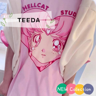 งานป้าย TEEDA เสื้อยืดโอเวอร์ไซส์ สกรีนลายการ์ตูนแน่นๆ ทรงสวยๆ ใส่สบายๆ ผ้าคอตตอน พร้อมส่ง