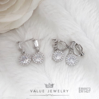 ต่างหูแป้น ต่างหูหนีบ คริสตัลเพชรเอมเมอรัล Emerald Shape ประ…