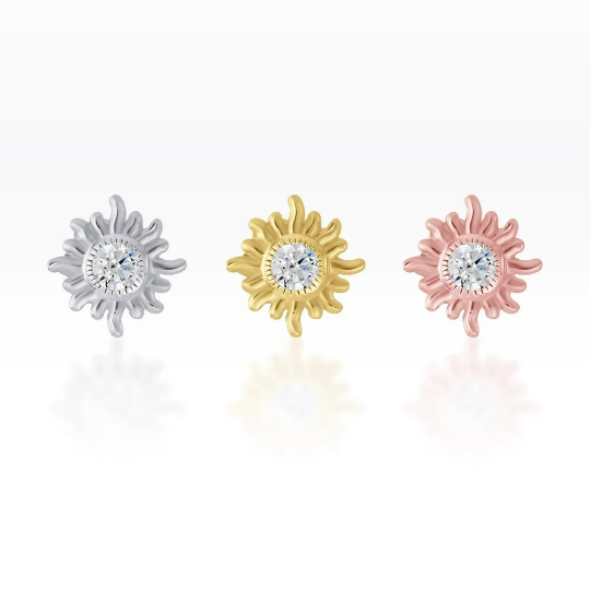 Piercingroom by Jay จิว/ต่างหูสำหรับผิวแพ้ง่าย Sun CZ diamond แป้นแบน เงินแท้ (ราคาต่อชิ้น)