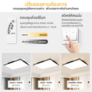 ไฟเพดานบ้าน โคมไฟเพดาน ไฟ LED ปรับแสงได้3สี โคมไฟติดเพดานทรงกลม สไตล์โมเดิร์น สําหรับห้องนอน ห้องนั่งเล่น