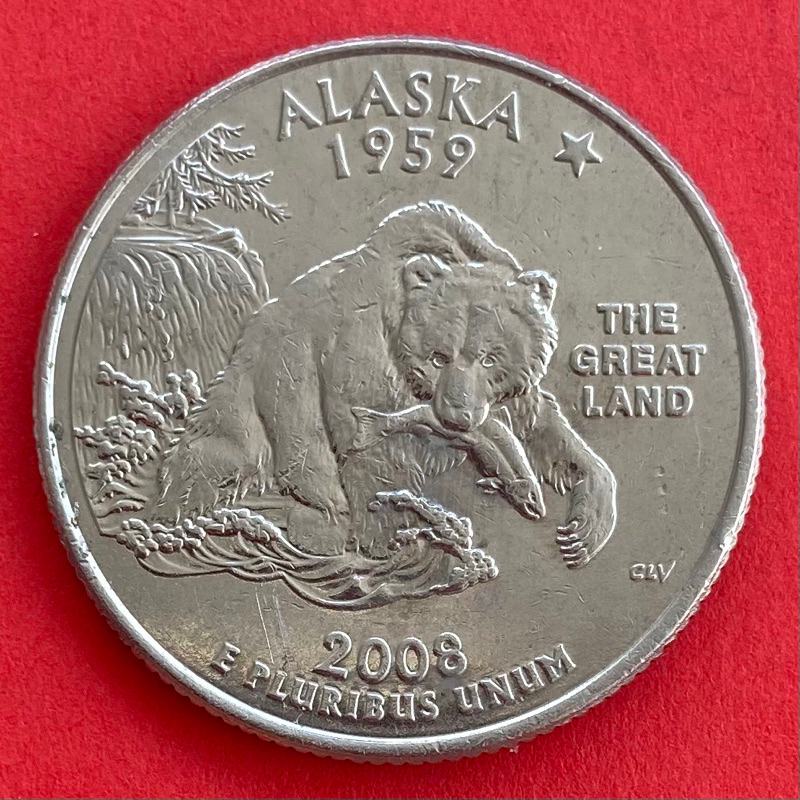 🇺🇸 เหรียญสหรัฐอเมริกา​​ USA​​ Quarter Dollar 0.25 USD ปี 2008 Alaska