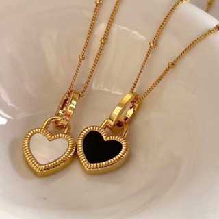 2 in 1 stainless steel necklace  Heart charm black and white สร้อยคอ จีรูปหัวใจ ใส่ได้สองด้าน ขาวและดำ