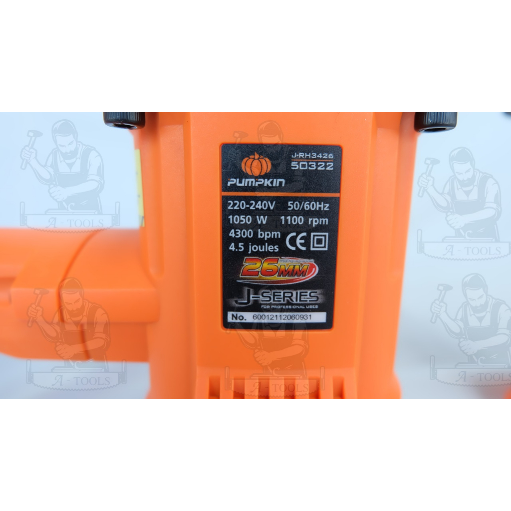 PUMPKIN สว่านโรตารี่ 3ระบบ 26mm. พัมคิน รุ่น 50322 / J-RH3426 เจาะปูน/เหล็ก/ไม้ สกัด 1050W รับประกัน6เดือน อุปกรณ์ครบชุด - รูปที่ 4