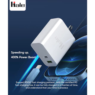 [มอก62368] HALE 65W หัวชาร์จ 2 พอร์ต USB-A USB-C สำหรับ iPhone iPad Macbook โน็ตบุค Huawei Samsung fast charging HA-08