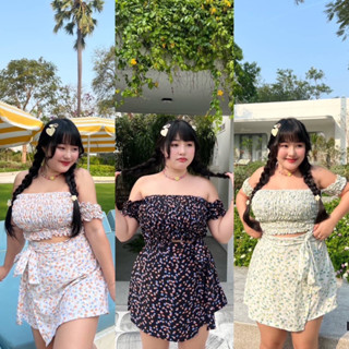 🧸𝐂𝐡𝐮𝐛𝐛.(อก40-52) ชุดเซ็ต2ชิ้นสาวอวบ ชุดเที่ยวทะเลสาวอวบ สม็อครอบตัว น่ารักมาก มี4สี #P876