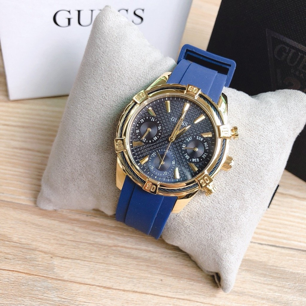 F.A ของแท้100% Guess round อะนาล็อกสีขาวหน้าปัดสีน้ำเงินผู้หญิงนาฬิกา W0562L1 W0562L2 W0562L3 35mm นาฬิกาแบรนด์ดังFA-14