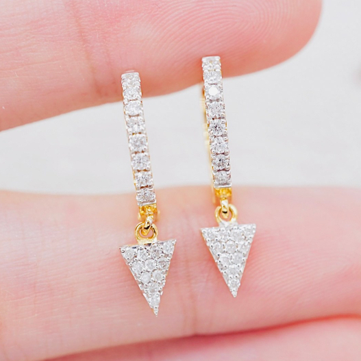 [ PCPY Jewelry ] ต่างหูห่วงตุ้งติ้งเพชรแท้ 💎 ทองคำแท้9K (ทอง37.5%) เพชรแท้น้ำ100 เบลเยี่ยมคัต [9KPE1