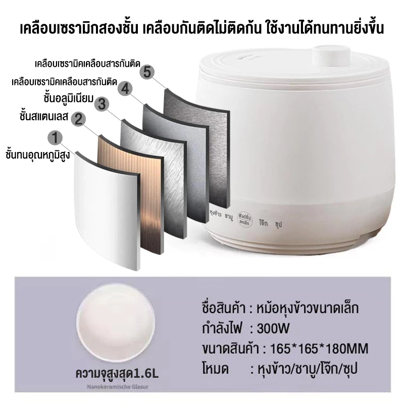 CAMEL หม้อหุงข้าว 1.8 ลิตร หม้อหุงข้าวในครัวเรือน 1-2 คน non-sticky หม้อหุงข้าวมัลติฟังก์ชั่น thumbnail 9