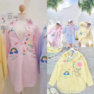 Rainbow korea shirt  🌈🩷🩵 งานส่งออกเกาหลี เสื้อเชิ้ตสุดคิ้วท์ไซค์สาวอวบ