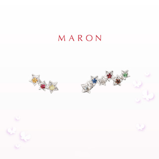 MARON - Nine Lucky Stars Climbing Earring ชุบสี White Gold ต่างหูนพเก้า ต่างหูดาวนพเก้า เสริมดวง เงินแท้925