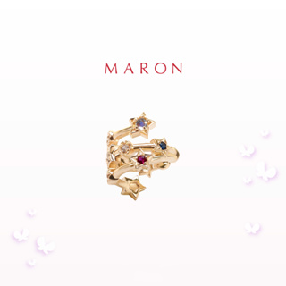 MARON - Nine Lucky Stars Cross Earcuff ชุบสี Beige Gold ต่างหูนพเก้า ต่างหูดาวนพเก้า เสริมดวง เงินแท้925