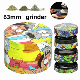 herb grinder เครื่องบด เครื่องบดสมุนไพร ด้วยมือการพิมพ์ที่มีสีสัน 63 มม. 4 ชั้นการ์ตูนเครื่องตัดเครื่องเทศแห้ง