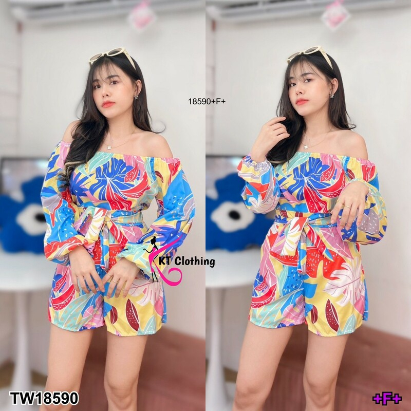 ส่งไว 1-2วันถึง 18590 Set 2 ชิ้น เสื้อเปิดไหล่ แขนยาวทรงบอลลู+กางเกงขาสั้น #ชุดเที่ยวทะเล #ชุดสงกรานต์ #ชุดรับซัมเมอร์ # ราคา ถูกที่สุด ดีลบีเคเค แกลเลอรีภาพที่ 3