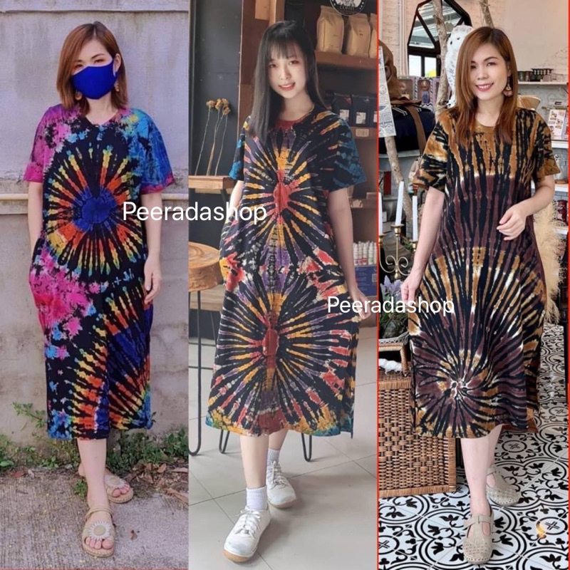 เดรสผ้ายืดมัดย้อมแบบยาว