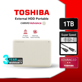 Toshiba External HDD (1TB) USB 3.2 SuperSpeed, รุ่น (Canvio Advance V10) Security Auto-backup 2.5" สีขาว ฮาร์ดดิสพกพา (TSB-HDTP310AK3AA)