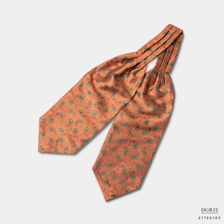 Light Green&amp;Burgandy red Paisley on Orange G/O Ascot tie-แอสคอตเนคไทสีส้มลายลูกน้ำ