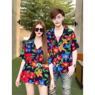 เสื้อฮาวายลายดอกสไตร์วินเทจฟรีไซร้อก32-44ยาว27