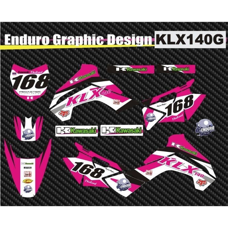 -    สติ๊กเกอร์ KAWASAKI KLX140G- สติกเกอร์เคลือบเงา สีชมพูขาว