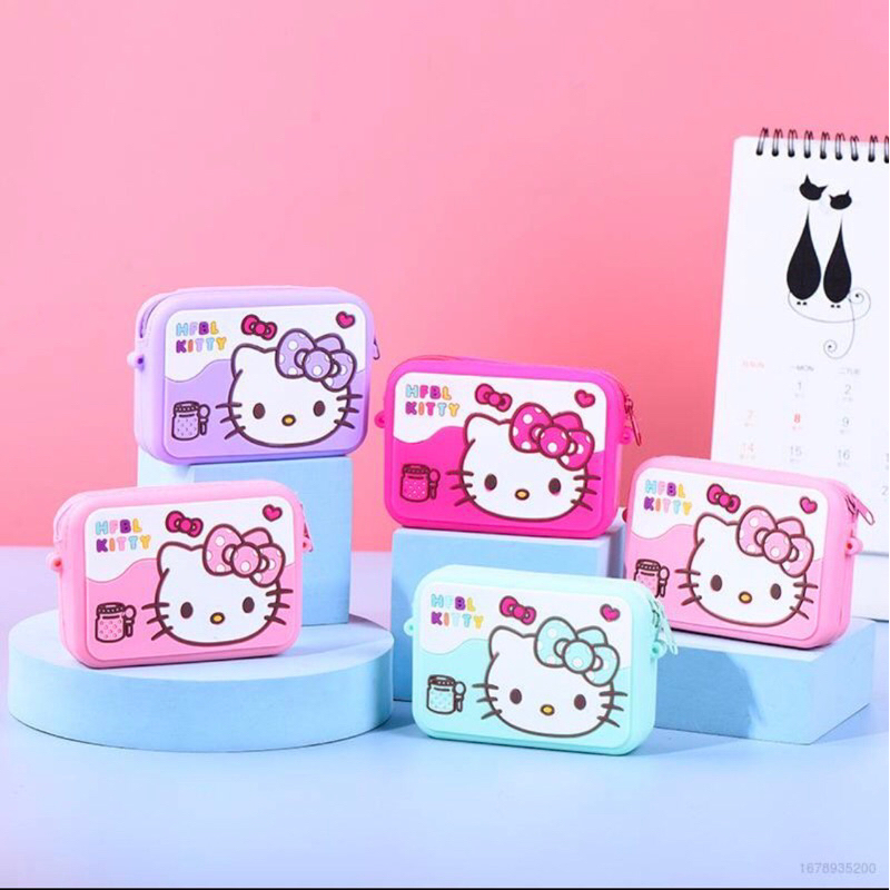 พร้อมส่ง กระเป๋าซิลิโคนลาย Kitty mini กระเป๋าใส่เหรียญขนาดเล็ก มีสายสะพายสามารถถอดออกได้