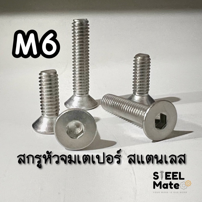 - ขนาด M6 - สกรูหัวจมเตเปอร์ สแตนเลส SUS