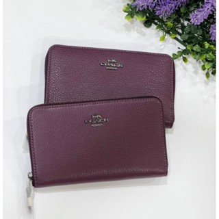 💜พร้อมส่ง #เป๋าตังผู้หญิงMEDIUM ID ZIP WALLET (COACH C4124)QB/Boysenberry