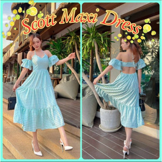 #SY25002🐳Scott Maxi Dress🐳เดรสยาวลายสก๊อต เดรสผูกคอ เดรสโชว์หลัง เดรสขนมชั้นยาว