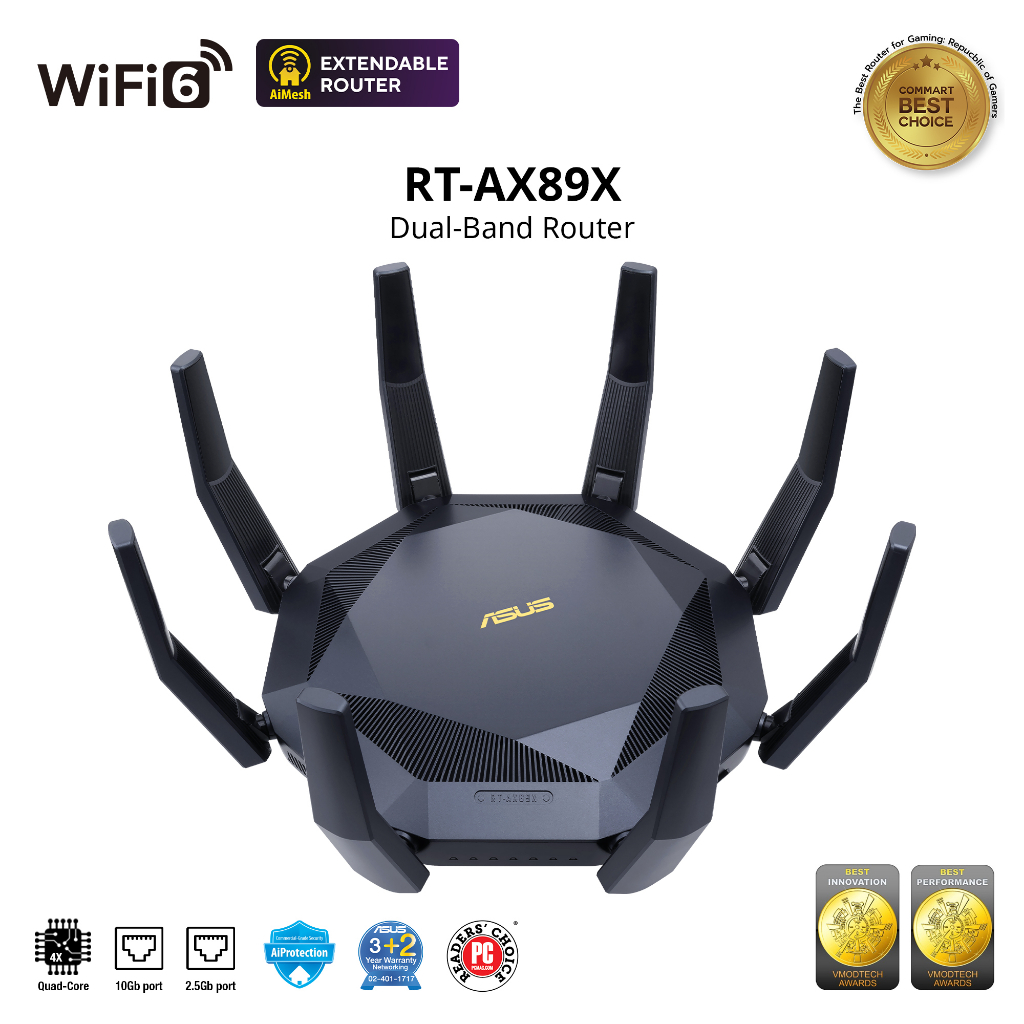 ASUS RT-AX89X AX6000 Dual Band WiFi 6 (802.11ax) Router ( เราท์เตอร์ ) รับประกัน 3 ปี
