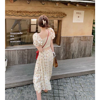 ส่งทันที Cici(NO. 3087/3086/3088)เสื้อ/เดรสสั้น/ยาว ลายดอกมินิมอล ดีเทลเเขนตุ๊กตาสม็อกด้านหลัง
