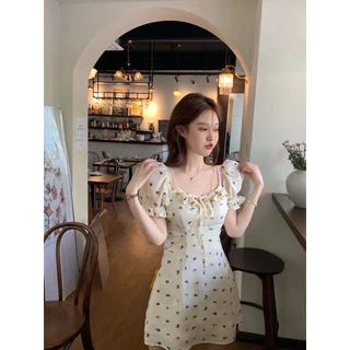 ส่งทันที Cici(NO. 3087/3086/3088)เสื้อ/เดรสสั้น/ยาว ลายดอกมินิมอล ดีเทลเเขนตุ๊กตาสม็อกด้านหลัง