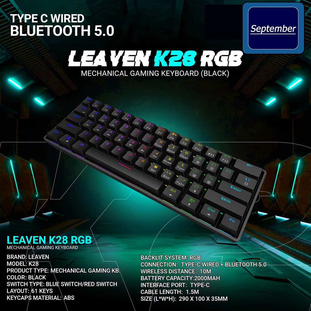 September K28 mechanical keyboard 61 KEYS RGB Gaming Keyboard แป้นพิมพ์แบบมีสาย คีย์บอร์ดไร้สาย Bluetooth Mechanical