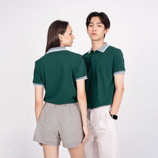 ISSARA Basic เสื้อโปโล unisex แขนสั้น ทรงตรง สีเขียวเข้ม