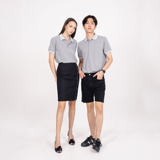 ISSARA Basic เสื้อโปโล unisex แขนสั้น ทรงตรง สีเทา