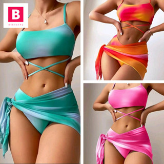 BikiniFC🧸 (S-XL) SB225 มี3สี บิกินี่ ทูพีช ชุดว่ายน้ำลายมัดย้อม 3 ชิ้น พร้อมผ้าคลุม ทรงเสื้อครอป